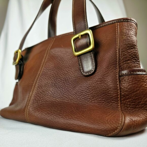 Maddox Satchel Brown Pebbled Leather Convertible Crossbody Bag Vintage Style - Picture 10 of 16